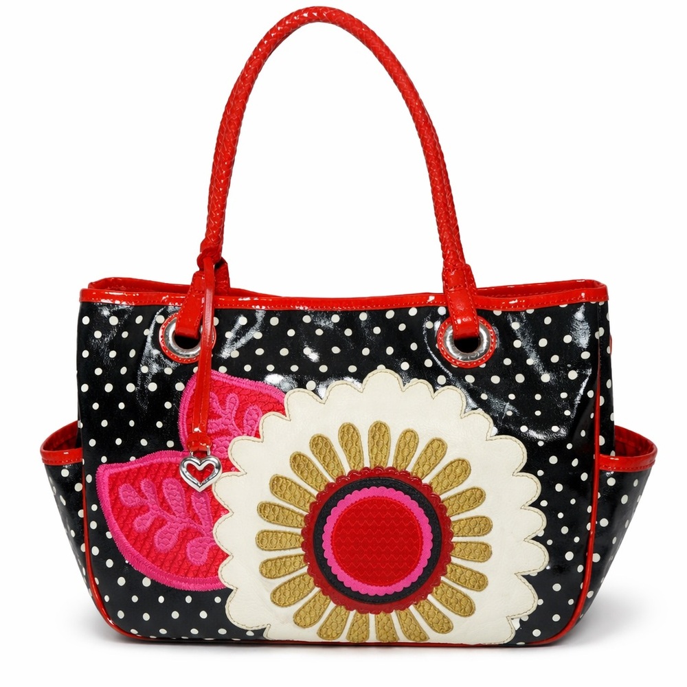 New Brighton Gilly Flower Applique Tote Polka Dot Leather NWOT